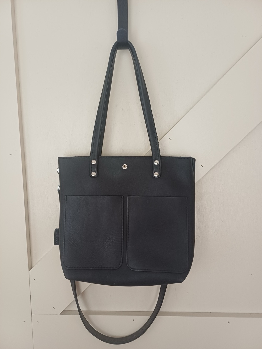 Structured Black Tote with Front Patch Pockets